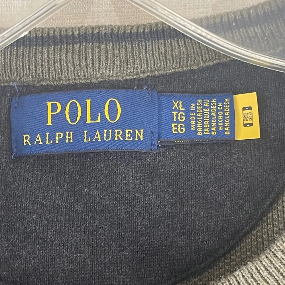 Polo Ralph Lauren Mens XL Olive Green Cotton Textured Knit Crewneck Sweater Logo